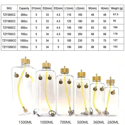 Comparison of various fuel tanks including 360ML RC Fuel Tank For Gas Airplanes Transparent Plastic Fuel Bottle Built Tough.