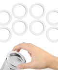 Stovetop Espresso Gasket Seal Ring Set For Aluminum Moka Pots Food Grade Silicone Replacement 6 Cup 8 Pieces shown with moka pot.