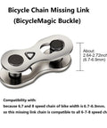 Heavy Duty Reusable Bicycle Chain Links Compatible With 6 7 8 Speed Mountain And Road Cycles Solid Steel quick connector displayed at 2.64-2.72inch size.