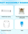 Blue 3 Pin Mechanical Keyboard Switches Pack 50 Pcs Pre Lubricated Dustproof Tactile Clicker Switches For Most Gaming Keyboards With Clear Housing And LED Backlight For Crisp Actuation And Smooth Upgrades disassembly diagram