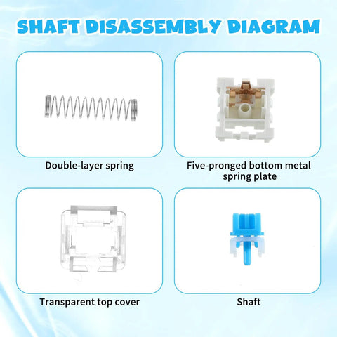 Blue 3 Pin Mechanical Keyboard Switches Pack 50 Pcs Pre Lubricated Dustproof Tactile Clicker Switches For Most Gaming Keyboards With Clear Housing And LED Backlight For Crisp Actuation And Smooth Upgrades disassembly diagram