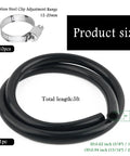Coiled black rubber automotive heater hose, 5 ft long; ID 5/8 in (16 mm), OD 15/16 in (24 mm).