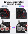 Image comparing original and new internals of K1 Series Direct Drive Extruder Kit With Dual Gear Motor for smooth feeding.