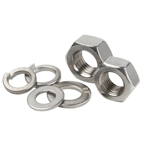 All In One 304 Stainless Steel Hex Nut Kit With Flat Washers And Lock Spring Washers For DIY Repairs And Furniture Maintenance