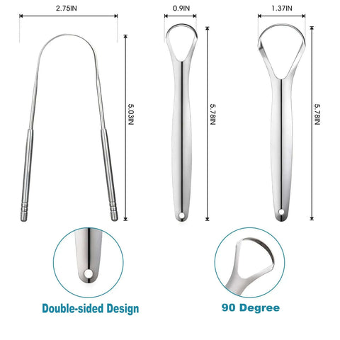 Dimensions of Three Piece Metal Tongue Scraper Set For Adults With Dual Handle Design Stainless Steel Tongue Cleaners