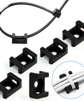 100 Pack Black Cable Zip Tie Saddle Mounts With 8 Inch Ties Screws Wire Clips shown with cable management setup