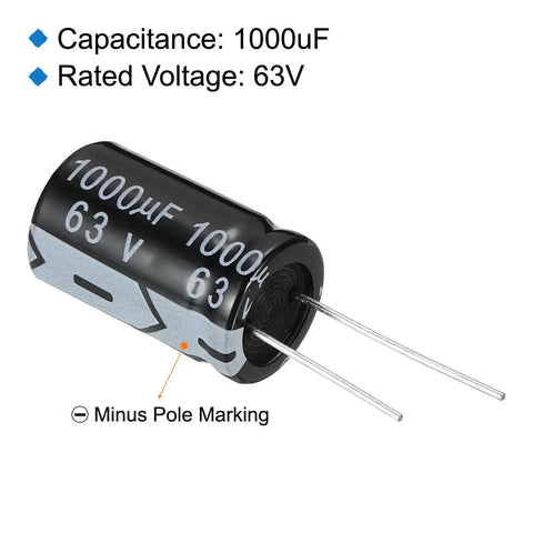 Heavy Duty 1000uF 63V Electrolytic Capacitors 16x25mm Radial Leads Aluminum Pack Of 10 For TV VCD LCD Monitor And Speaker