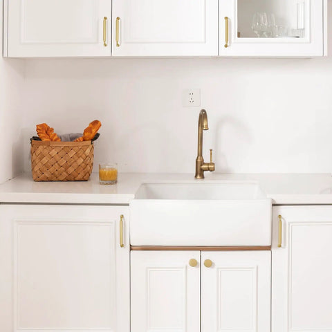 10 Pack Brushed Brass Cabinet Knobs Round Gold Drawer Knobs Kitchen Cabinet Handles Solid Zinc Alloy Pulls For Bathroom Dresser Hardware Beefy Durable Smooth Satin Finish Easy Install Timeless Modern Kitchen Update on white kitchen cabinets
