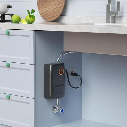 Heavy Duty Electric Tankless Water Heater 3000W Instant Hot Water Flow IPX4 Wall Mounted under kitchen sink.