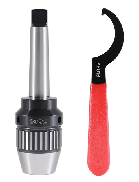 1/16-5/8 Inch MT3 Precision Keyless Drill Chuck with integrated shank and titanium jaws, for CNC lathe and drill press, shown with tool