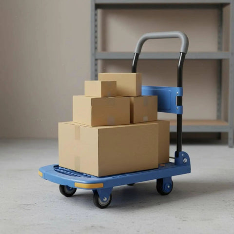 Foldable Hand Cart With Quiet 5 Inch TPR Wheels, No Sweat Easy Lift Folding Hand Truck For Home And Warehouse, Durable 75x50cm Surface, Blue Hollow Design For Quick, Smooth Transport carrying boxes