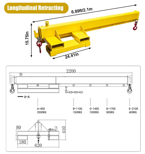 Heavy Duty 2 Ton Telescopic Forklift Jib Boom Built Tough To Kick Some Serious Weight Smooth 12 Foot Extendable Crane Arm dimensions diagram
