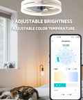 Bladeless Ceiling Fan With Light And Bluetooth Speaker, Flush Mount Low Profile Design, showing app control in bedroom