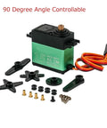 Tough As Nails Digital Metal Gear Servo Packing Serious High Torque Muscle Inside Fully Waterproof Shell With Precise Ninety Degree Sweep For RC Projects That Glide Real Smooth Over Bumpy Roads, detailed view with accessories.