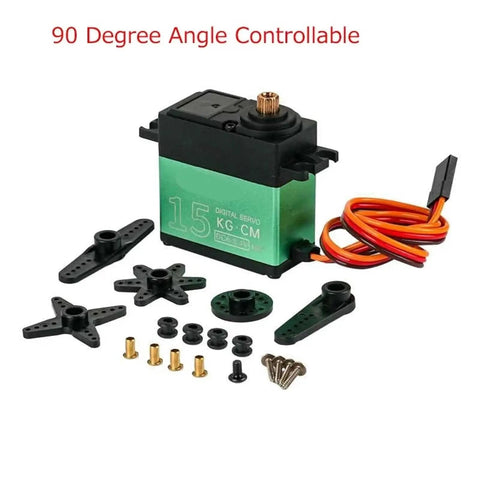 Tough As Nails Digital Metal Gear Servo Packing Serious High Torque Muscle Inside Fully Waterproof Shell With Precise Ninety Degree Sweep For RC Projects That Glide Real Smooth Over Bumpy Roads, detailed view with accessories.