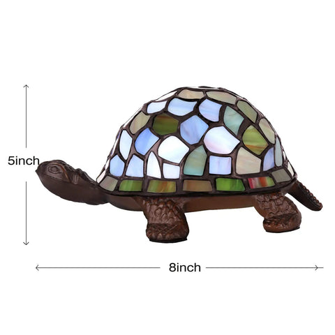 Side view of 8x5 inch Blue Glass Turtle Night Light With Handcrafted Inlays And Warm 2700K LED Glow For Home Or Office Decor