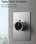 Close-up of the control knob for the GRANDJOY 10" Rain Shower System with Handheld Spray, Slide Bar, Brushed Nickel.