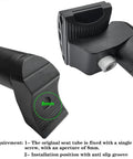 Close-up of black Aluminum Alloy Bicycle Seatpost Head Clamp for Seatpost and Saddle Tube, 8mm aperture, rust resistant