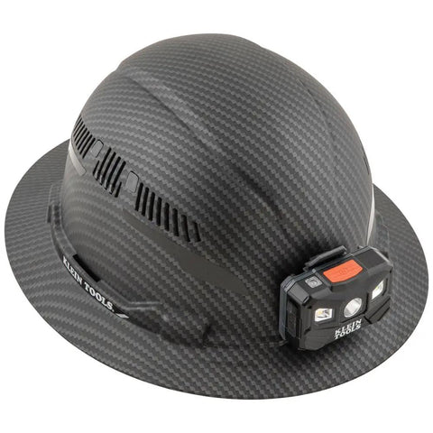 Vented Full Brim Hard Hat With KARBN Pattern, Class C Type 1 ANSI Z89.1 And CSA Z94.1 Ready, Rechargeable LED Lamp