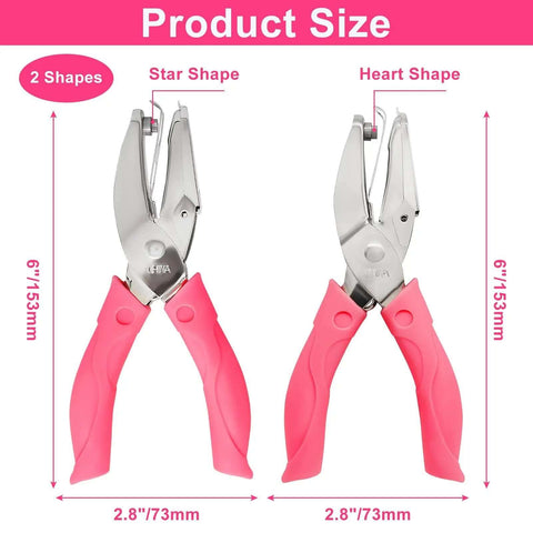 Pink Dual Shape Heart And Star Hole Puncher, 5.5mm Heart and 5mm Star, with Soft Grip Handle, suitable for Scrapbooking, Tags, Tickets