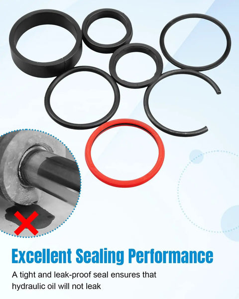 Hydraulic Seal Kit For Front End Loader Bucket Cylinders With Cylinder Head Replacement Fits 7108 And 7308 Series Loaders Includes Cylinder Head For Heavy Duty Rugged Beefed Up 1320 1520 1720 1920 Style Manure Fork Buckets, black seals