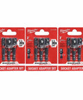 Shockwave Impact Duty Drill Bit Extensions And Socket Adapters Set one quarter inch drive three pack displayed in packaging.
