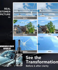 Windshield Crack Repair Kit For Cars 2026 Edition Glass Repair Liquid showing before and after auto glass crack repairs.
