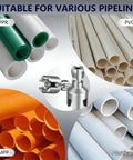 All In One Drill Driven Pipe Threader And Wrench For PVC And Water Pipes Universal Half Inch Three Quarters Inch And One Inch Pipe Opener showcased with PVC, PPR, and MPP pipes.