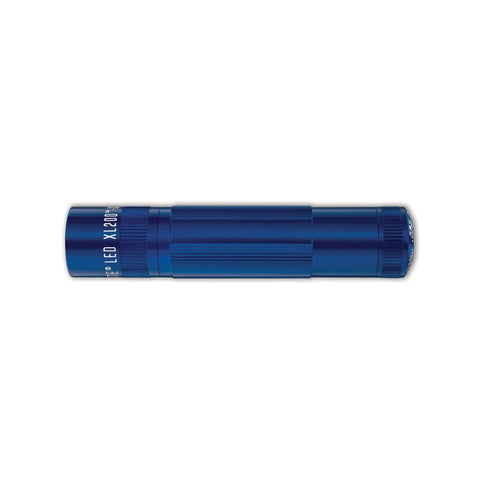 XL200 LED Flashlight With 3 Cell AAA Power, Five Modes High Strobe Night Light Signal And SOS, blue aluminum body side view