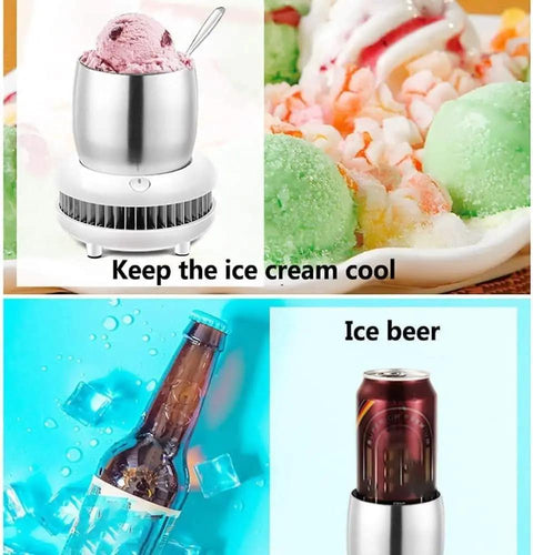Keep Your Daily Sips Absolutely Dialed Smart Electric Cup Warmer And Cooler For Desk with ice cream and chilled drinks.