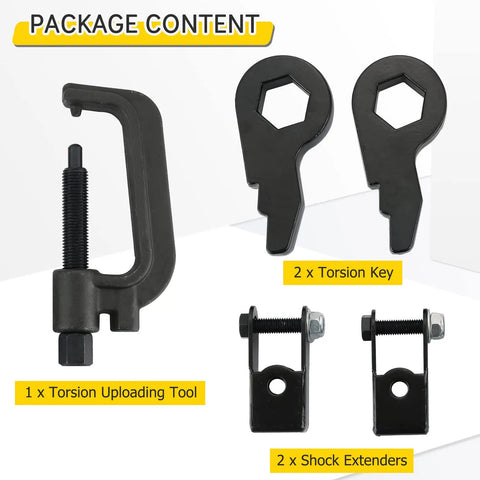 Beefy Direct Mount One To Three Inch Torsion Bar Keys Lift Kit Arrives Loaded With Drop Dead Easy Unloading Tool And Extended Shock Isolators For Clean Front Stance On Pickup Cabs And Suv Bodies showing Torsion Uploading Tool and keys.