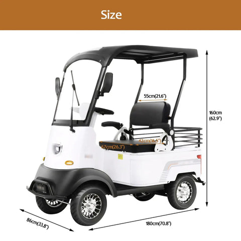 Electric Golf Cart 4 Wheel Mobility Scooter With Cargo Box Heavy Duty Farm Utility Vehicle For Seniors Adults 800W dimensions display