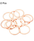 Top Shelf 12 Pack Copper Flat Washers 26 X 32 X 1.5 Mm Heavy Duty Crush Ring Seals stacked together, showing 12 pieces.