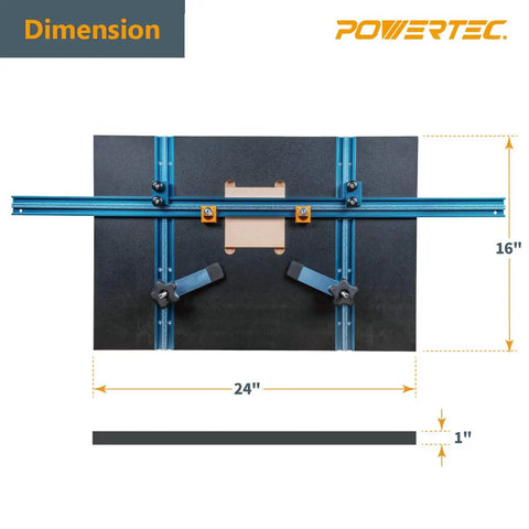 Top view of 16 Inch By 24 Inch Drill Press Table Setup Kit With Pro Grade Fence, Dual Wide Aluminum Rails for measurement details