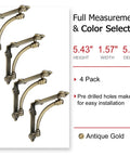 Gold Cast Iron Shelf Brackets Set Of Four, Heavy Duty Half Round Decorative Mounting Brackets, 5.5 By 1.2 By 5.5 Inches