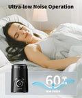 Electric Coffee Grinder With 70g Large Capacity And Visual Timing Knob showing quiet operation next to sleeping person.