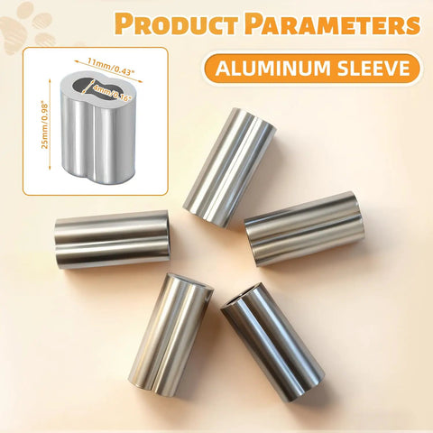 Aluminum sleeves for Rugged PVC Coated Stainless Steel Wire Rope Kit 50 Ft For Deck Railing Heavy Duty String Lights.