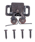 Stainless Steel Roller Catch Cabinet Latches Magnetic Door Catch with screws, top view, featuring dual rollers and mounting holes.