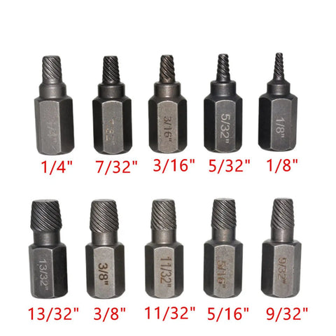 Hot Heat Treated 25 Piece Screw Extractor Kit To Yank Out Stripped Bolts And Bad Hex Heads Like A Champ With Heavy Duty Steel Bits, 10 sizes shown