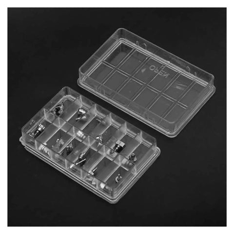 Clear plastic case open showing parts of 12 Types 24 Piece Pro Grade Watch Push Button Repair Kit Stainless Steel Waterproof Durable Tools