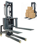 Dope 661 Lbs Electric Pallet Stacker With Adjustable Forks And Remote Control, showcasing the sturdy fork design and capacity.