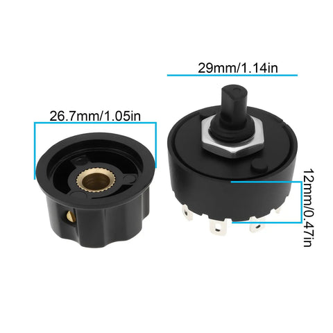 Two Pack 6 Pin Rotary Switch For Small Household Appliances Five Speed Gear Selector M4190212230 Replacement Part For Power Mode And Function Control Unit, 29mm