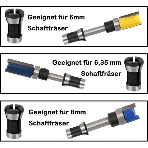 Three Piece Collet Adapters Set 6mm 6.35mm 8mm For Straight Grinders Replacement Collet Chuck Kit shown in use.