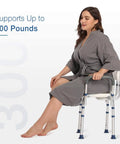 Woman sitting on Heavy Duty Bariatric Shower Chair for Inside Shower with 300 Lb Capacity Extra Wide Bath Bench