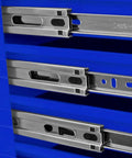 Close-up of heavy duty ball bearing slides on Pro II Series 54 Inch 10 Drawer Roller Cabinet In Blue With Heavy Duty Ball Bearing Slides On Each Drawer Lift Latch Pulls EVA Drawer Liners Included All Drawers Built To Last UV Protected Powder Coat Finish 6 Inch Casters And Deep 24.5 Inch Depth.