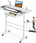 Compact Adjustable Standing Desk On Wheels For Home Office, Rolling Laptop Table With Height Range 27.6 To 45.3 Inches, 32 Inch Computer Workstation