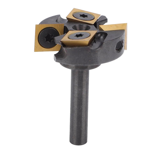 Versatile WALFRONT Slab Flattener Router Bit For Hardwood And Plywood With 1/4 Inch Shank And 1 3/8 Inch Cutting Diameter showing four tungsten blades.
