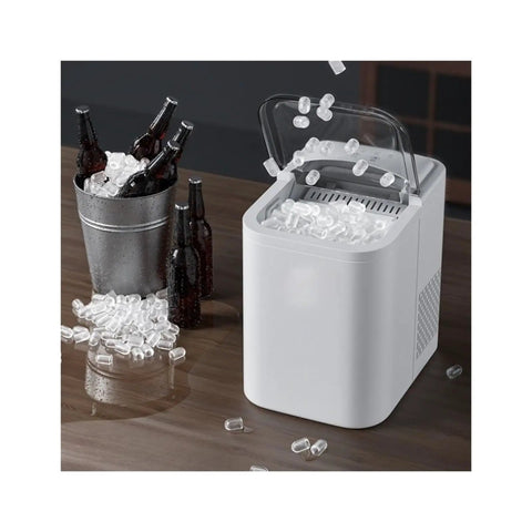 Fast Countertop Ice Maker Portable With Self Cleaning Setup Produces Crisp Cubes In Minutes and delivers ice beside bottles.