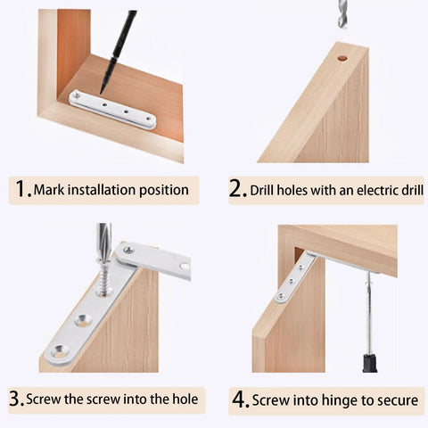 Installation steps of 4 Piece Stainless Steel 360 Degree Concealed Door Hinges Set for Cabinets Drawers and Windows