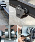 Beefy I Beam Trolley Rollers For Steel Channel Hoists With Universal Fit And Dual Bearings Pack Of 4 550 Lbs Each in use